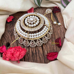 Vriksham Classic Pearls Floral Design Bun Ornament CZ Stone Hair Bun Cage Accessory-BH1260