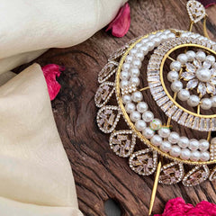 Vriksham Classic Pearls Floral Design Bun Ornament CZ Stone Hair Bun Cage Accessory-BH1260