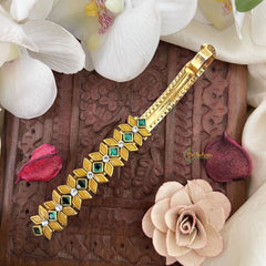 Vriksham Yellow & Green Floral Kundan Hair Clip-H988