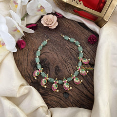 Green Bead Jadau Kundan Maanga Neckpiece-J2492