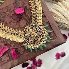 Vriksham Gold Look Alike Lakshmi Pendant Kaasumala-Pastel Green Bead-G18067