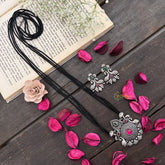 Vriksham Elegant Round Motif Oxidized Pendant With Black Beaded Magalsutra-S1009