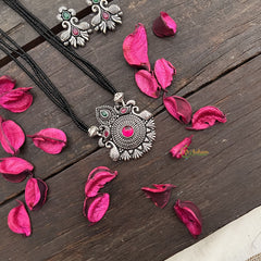 Vriksham Elegant Round Motif Oxidized Pendant With Black Beaded Magalsutra-S1009