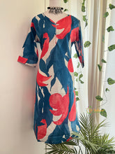 Ethnic Wear Abstract Floral Print Blue and Red Straight Cut Kurti -Vriksham-VS5150