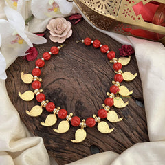 Red Bead Jadau Kundan Maanga Neckpiece-J2491