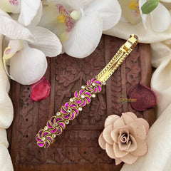 Vriksham Kundan Hair Clip-Pink-Twisted Floral-H990
