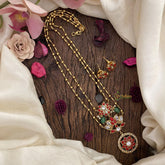 Vriksham 2 Layer Coral Stone Lotus Pendant Chain-Green Bead-G15661