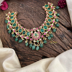 Designer Jadau Kundan Choker-Green Beads-J2479