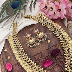 Vriksham Dual Maanga Kemp Stone Kaasumala-Lakshmi Coin Neckpiece-Pastel Green Bead-G18084