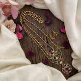 Vriksham 2 Layer Navrathna Lotus Pendant Chain-Green Bead-G15660