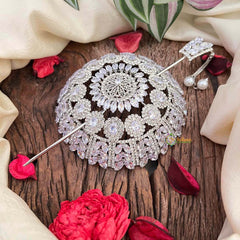 Vriksham Classic Round Floral Bun Ornament CZ Stone Hair Bun Cage Accessory-BH1259