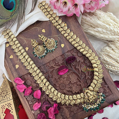 Vriksham Lakshmi Pendant Kaasumala Haram-Lakshmi Coin Neckpiece-Pastel Green Bead-G18052