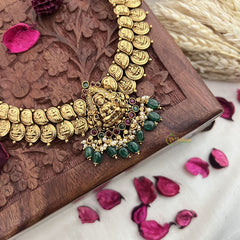 Vriksham Lakshmi Pendant Kaasumala Haram-Lakshmi Coin Neckpiece-Pastel Green Bead-G18052