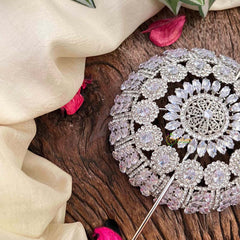 Vriksham Classic Round Floral Bun Ornament CZ Stone Hair Bun Cage Accessory-BH1259