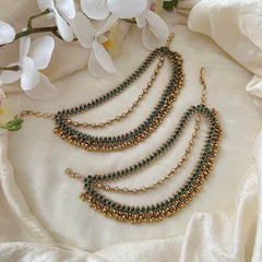 Premium Green AD Stone Layered Gold Bead Maatil-Ear Chain-G14234