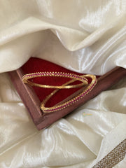 Gold Look Alike American Diamond Bangle Set-Red-G11220
