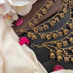 Vriksham Traditional Bahubali 3 Layered Gold Bead Jhumka Drop Style Maatil-Red-G21985