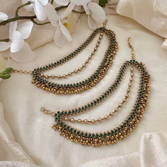Premium Green AD Stone Layered Gold Bead Maatil-Ear Chain-G14234