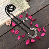 Vriksham Oxidized Silver Crescent & Floral Detailing With Black Beaded Magalsutra-S994