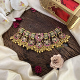 Exclusive Jadau Kundan High Neck Choker-Golden Beads-J2478