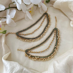 Premium Green AD Stone Layered Pearl Maatil-Ear Chain-G14232