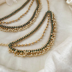 Premium Green AD Stone Layered Pearl Maatil-Ear Chain-G14232