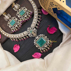 Vriksham Contemporary Bridal With Victorian Emerald Centerpiece AD Zircont Hasli Neckpiece-VV2023