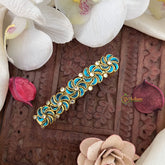 Vriksham Kundan Hair Clip-Sky Blue-Twisted Floral-H994