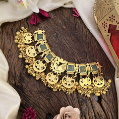 Exclusive Jadau Kundan High Neck Choker-Golden Beads-J2478