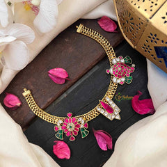 Vriksham Classic Thiruman Shankh Chakra Namam Pendant Gold-Plated Kundan Jadau Short Neckpiece-J4221