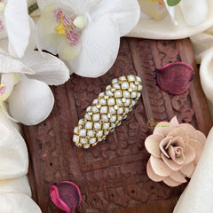 Vriksham Silk Thread Kundan Saree Pin-White-H997