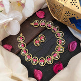 Vriksham Gold-Tone Pink Lotus Enamel Short Neckpiece-White Red & Green-G21986