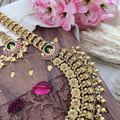 Vriksham Gold Look Alike Floral Lakshmi Long Neckpiece-Gold Bead-G18046