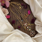 Vriksham 2 Layer Navrathna Lotus Pendant Chain-Golden Bead-G15654