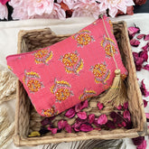 Vriksham Cotton Pouch, Purse for Women with Zipper-Floral Print-Pink-G19039