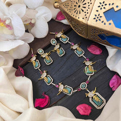 Vriksham Antique Gold-Finish Victorian Parrot & Emerald-Green Stone Short Neckpiece-VV2020