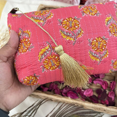 Vriksham Cotton Pouch, Purse for Women with Zipper-Floral Print-Pink-G19039