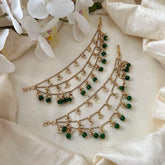 Trendy 3 Layer Pearl Maatil-Ear Chain-Green Bead-G14241