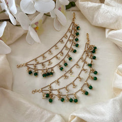 Trendy 3 Layer Pearl Maatil-Ear Chain-Green Bead-G14241