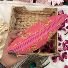 Vriksham Cotton Pouch, Purse for Women with Zipper-Floral Print-Pink-G19039