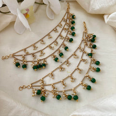 Trendy 3 Layer Pearl Maatil-Ear Chain-Green Bead-G14241