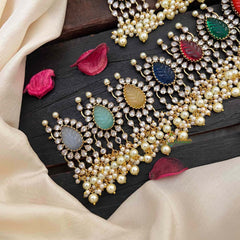 Vriksham Victorian AD Zircon Festive Rainbow Stone & Pearl Cluster Guttapusalu Short Neckpiece-VV2022