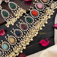 Vriksham Victorian AD Zircon Festive Rainbow Stone & Pearl Cluster Guttapusalu Short Neckpiece-VV2022