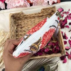 Vriksham Floral Cotton Pouch, Purse for Women with Zipper-White-G19190