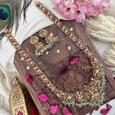 Vriksham Gold Look Alike Lakshmi Long Neckpiece-Pastel Green Bead-G18061