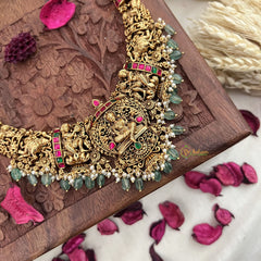 Vriksham Gold Look Alike Lakshmi Long Neckpiece-Pastel Green Bead-G18061