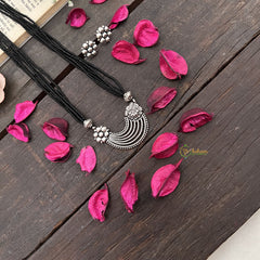 Vriksham Ornate Silver Oxidized Pendant With Black Beaded Magalsutra-S999