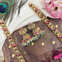 Vriksham Gold Look Alike Lakshmi Long Neckpiece-Pastel Green Bead-G18061