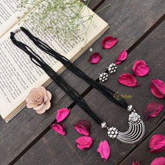 Vriksham Ornate Silver Oxidized Pendant With Black Beaded Magalsutra-S999