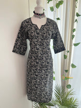 Ethnic Wear Black and White Floral Kalamkari Print Straight Cut Kurti-Vriksham-VS5156